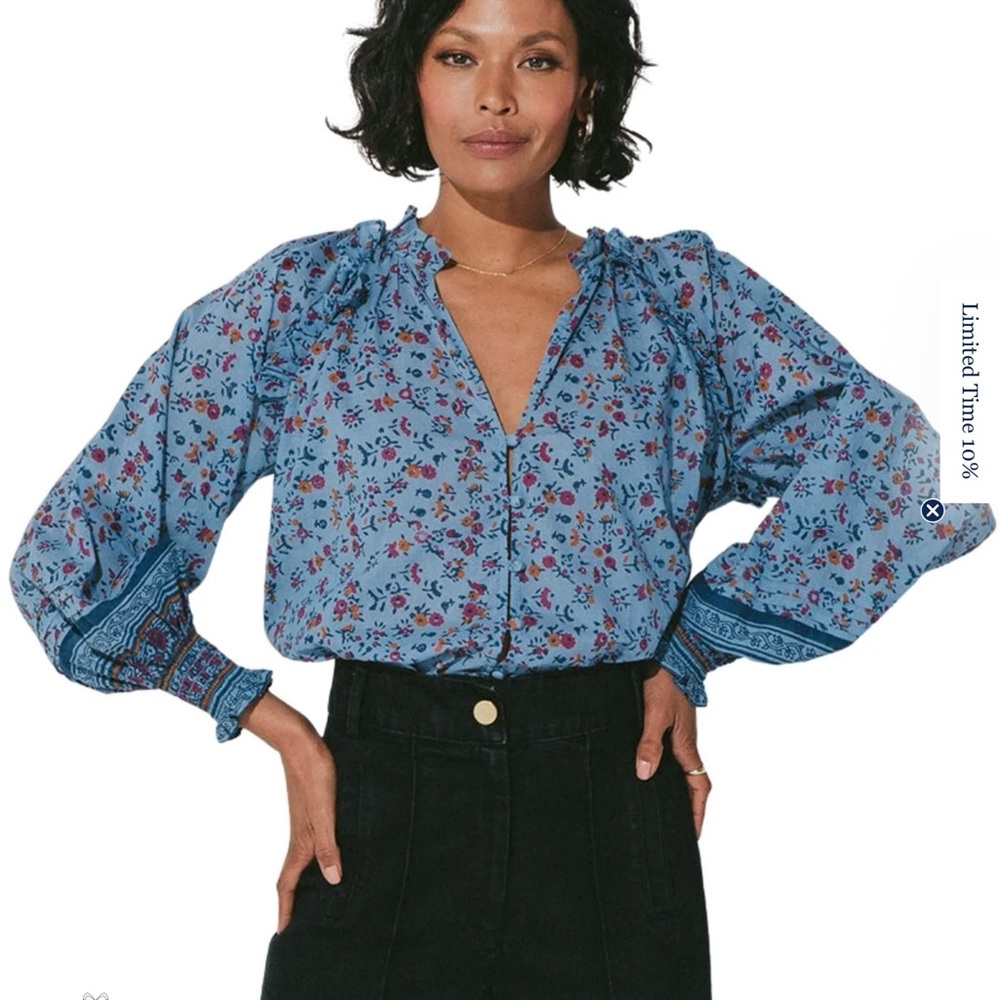 NWOT Cleobella Ariana Blouse Lapis Organic Cotton Medium